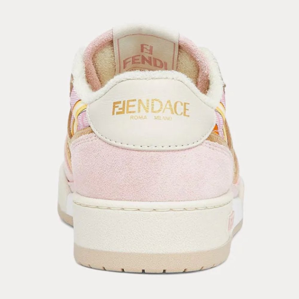 Fendi Match - Fendace Printed Pink Satin Low Top Sneakers - Picture 4 of 9
